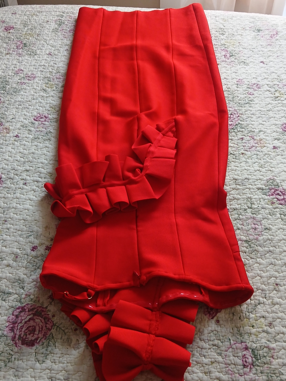Red Ruffle One-Shoulder Sheath Dress - Picture 5 of 5